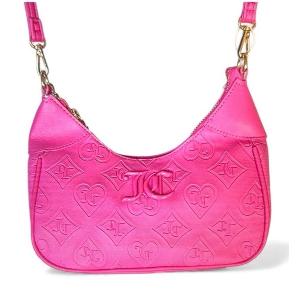 NEW Juicy Couture Pink Embossed Logo Shoulder Bag Heart Charm 10x6x4